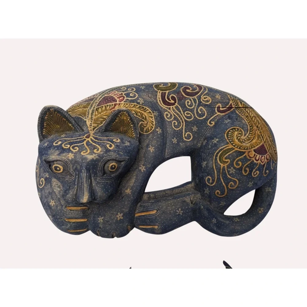 Pier 1 Blue Wooden Handpainted Cats Discontinued Wall Hangings Cat Kitten‎ Vtg